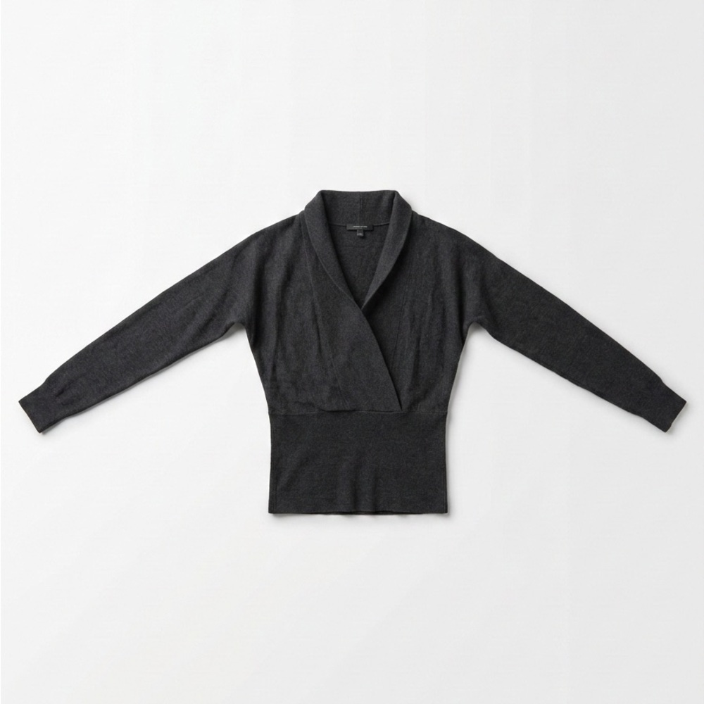 Ann Taylor Charcoal Gray Overlap V-Neck Sweater | Corpcore Rayon Blend